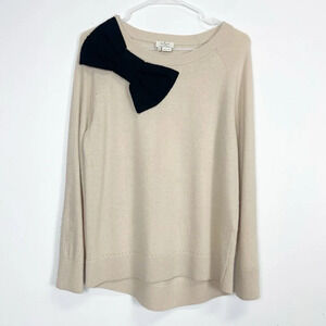 Kate Spade Sweater Womens Size XS Beige Black Bow Collar Wool Cashmere Blend